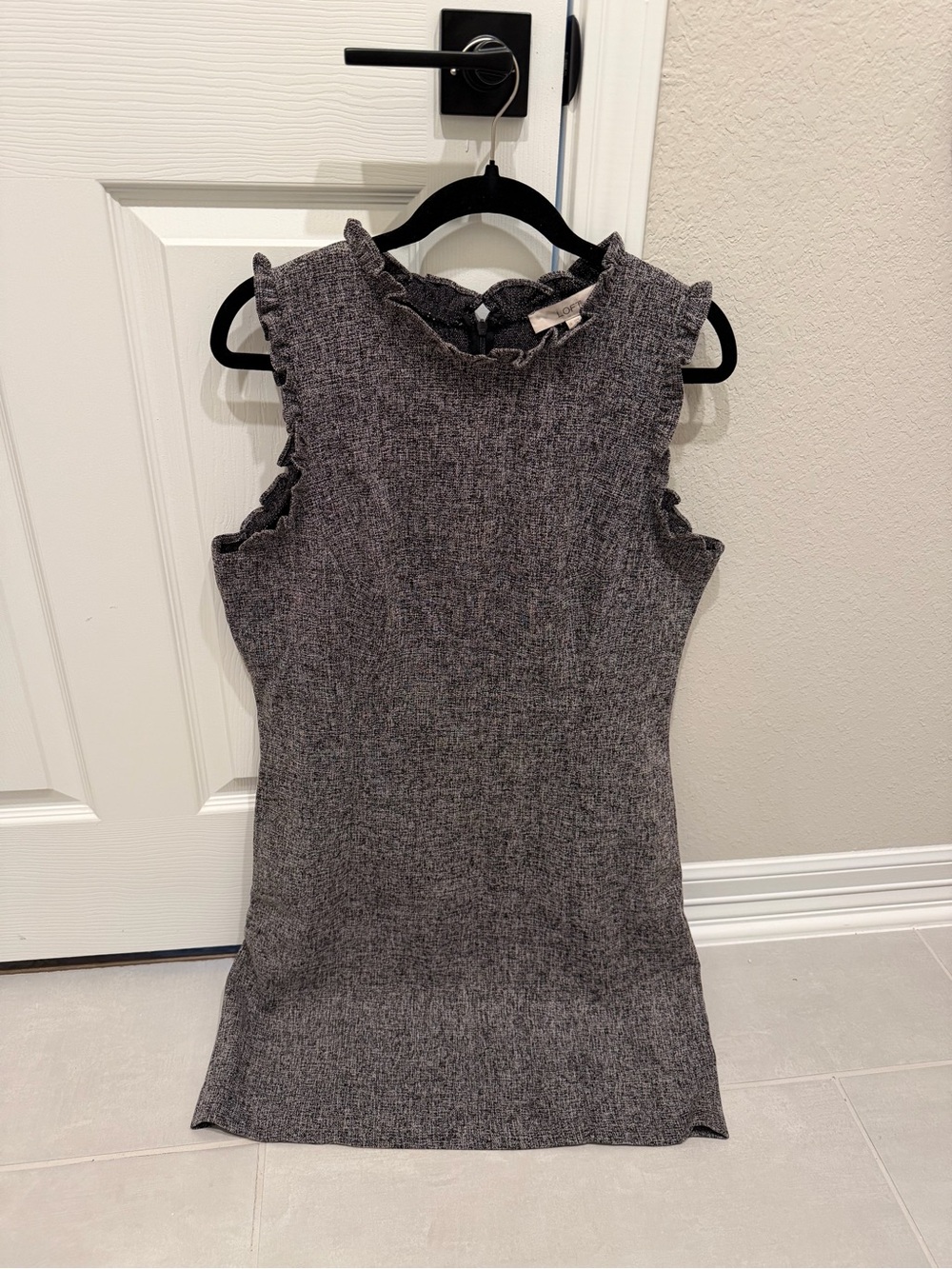 Loft Sleeveless Ruffle Neck Knit Dress - Gray